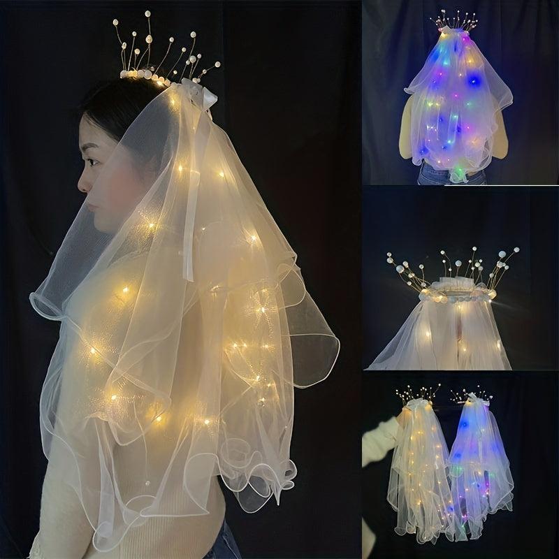 Glowing Veil Celebrity Artificial Flowers With Lights Fairy Double Bow Lights