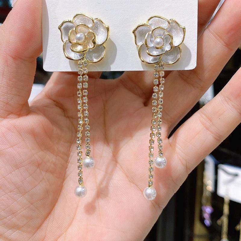 Camellia Flower Tassel Earrings Sweet Earrings