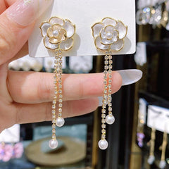 Camellia Flower Tassel Earrings Sweet Earrings