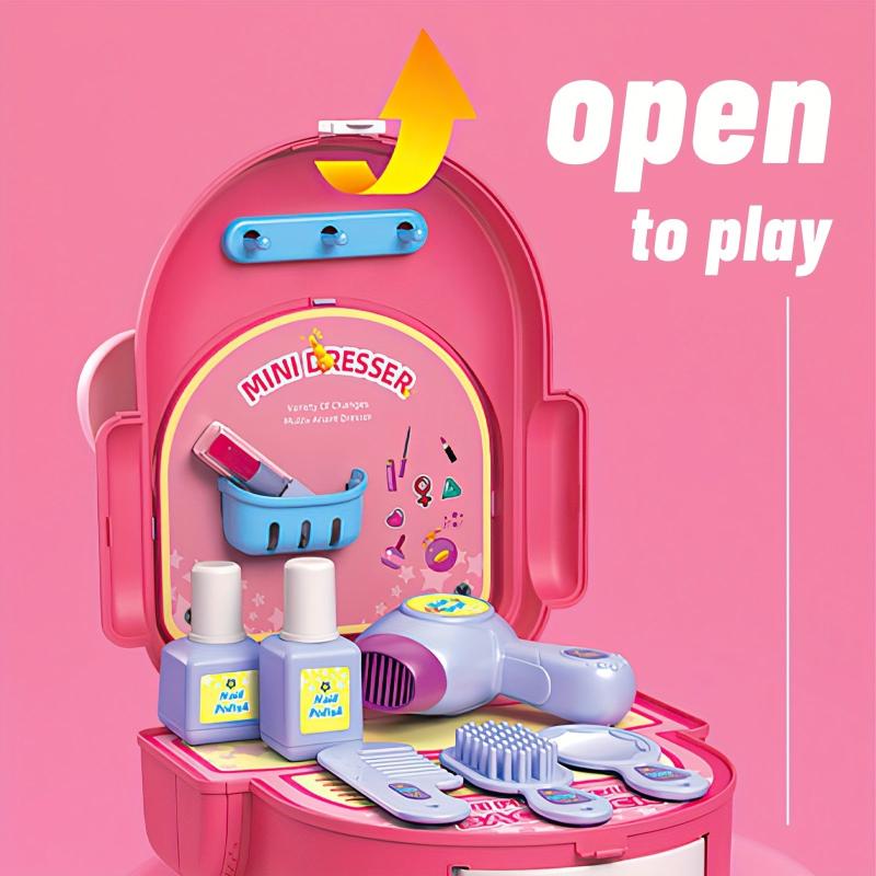 Kids Mini Backpack Toy Hair Dryer Makeup Set