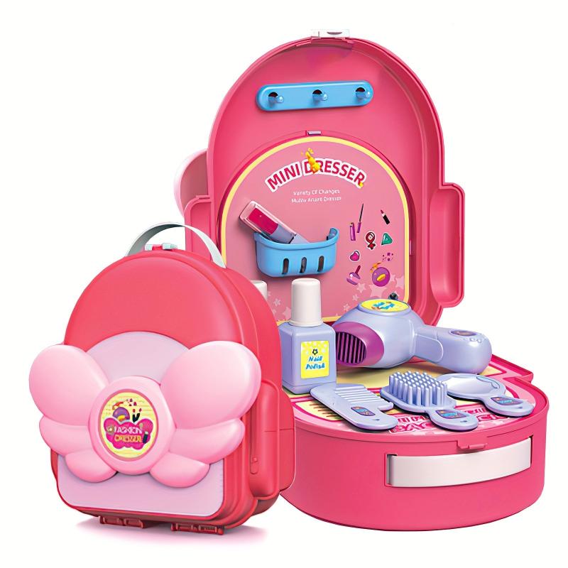 Kids Mini Backpack Toy Hair Dryer Makeup Set