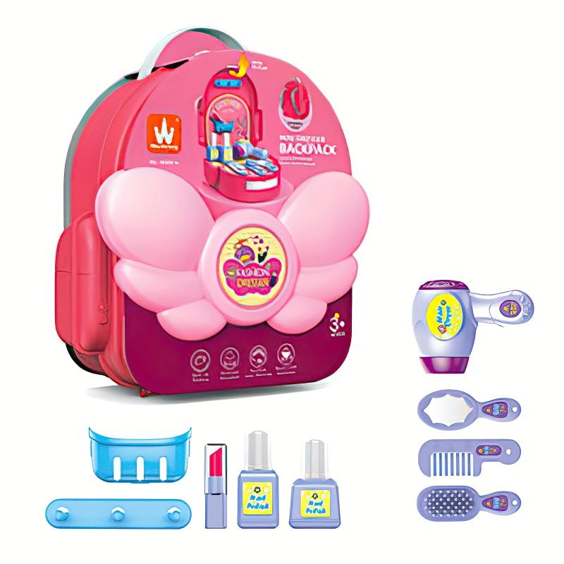 Kids Mini Backpack Toy Hair Dryer Makeup Set