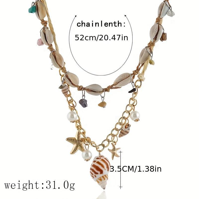 Boho Style Shell Necklace Pendant Starfish Conch Tassel Women's Necklace