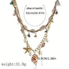 Boho Style Shell Necklace Pendant Starfish Conch Tassel Women's Necklace