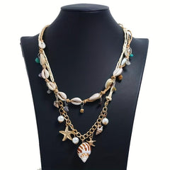 Boho Style Shell Necklace Pendant Starfish Conch Tassel Women's Necklace