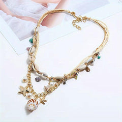Boho Style Shell Necklace Pendant Starfish Conch Tassel Women's Necklace