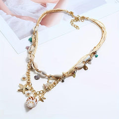 Boho Style Shell Necklace Pendant Starfish Conch Tassel Women's Necklace