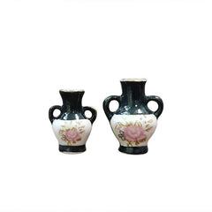 2pcs Mini Ceramic Doll House Ornaments Green Vase Food Play Model Toys