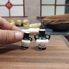 2pcs Mini Ceramic Doll House Ornaments Green Vase Food Play Model Toys