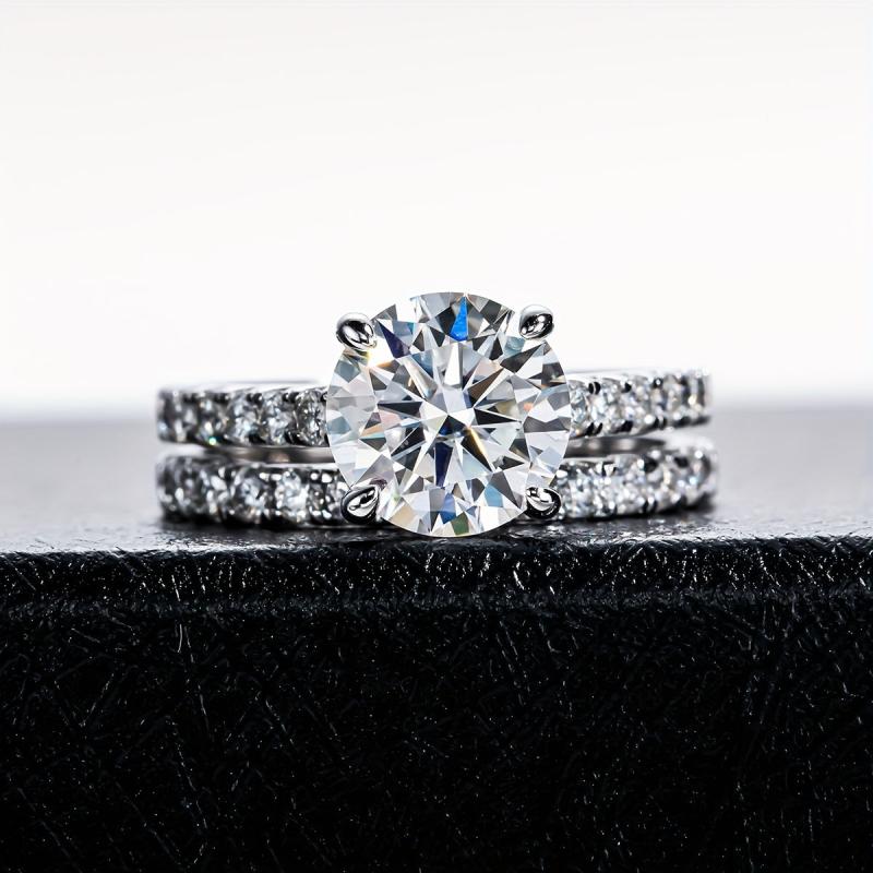 S925 Round Cut Moissanite Ring Set for Wedding