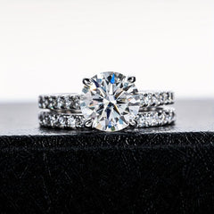 S925 Round Cut Moissanite Ring Set for Wedding