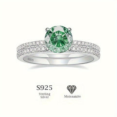 S925 Round Cut Moissanite Ring Set for Wedding