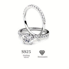 S925 Round Cut Moissanite Ring Set for Wedding