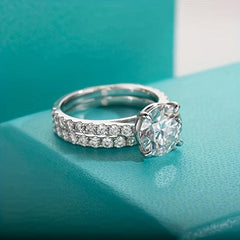S925 Round Cut Moissanite Ring Set for Wedding