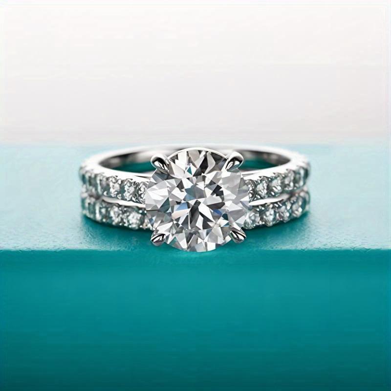 S925 Round Cut Moissanite Ring Set for Wedding