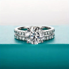 S925 Round Cut Moissanite Ring Set for Wedding