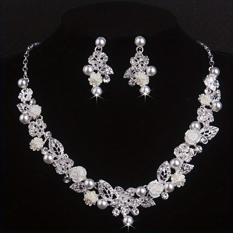 Bridal Set Chain Wedding Necklace Earrings Set Wedding Dress Jewelry
