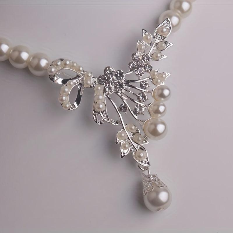 Bridal Jewelry Set Beads Rhinestone Necklace Earrings Stage Performance Chain