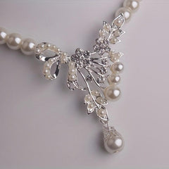 Bridal Jewelry Set Beads Rhinestone Necklace Earrings Stage Performance Chain