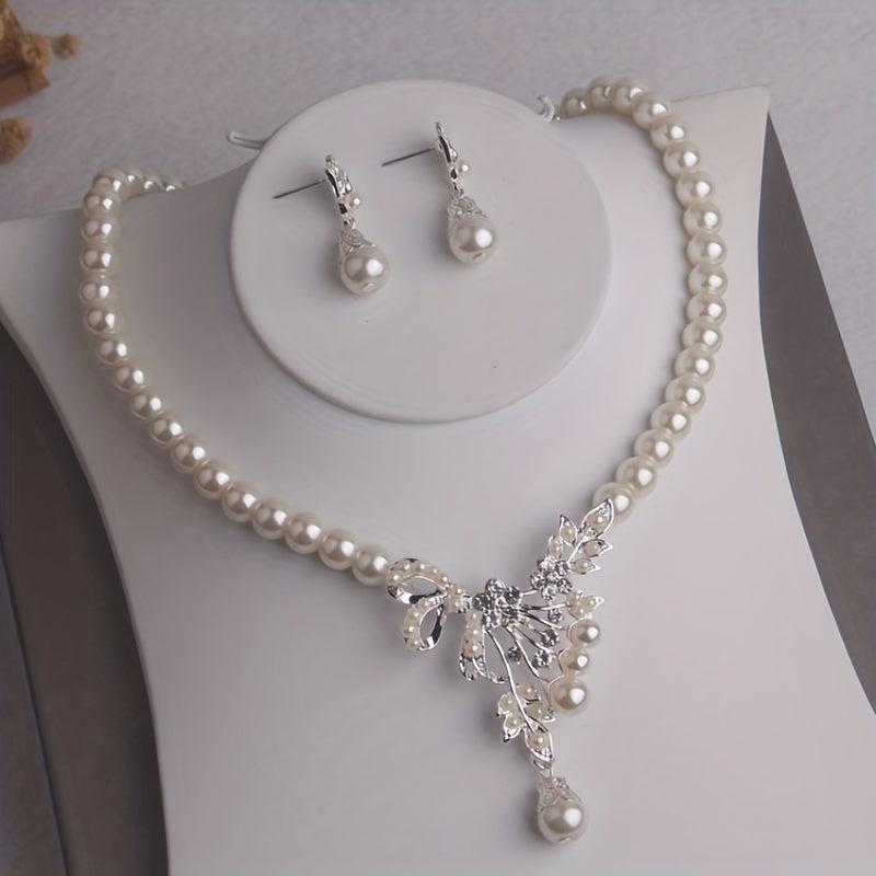 Bridal Jewelry Set Beads Rhinestone Necklace Earrings Stage Performance Chain