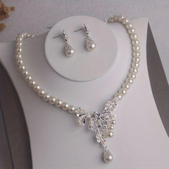 Bridal Jewelry Set Beads Rhinestone Necklace Earrings Stage Performance Chain