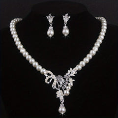 Bridal Jewelry Set Beads Rhinestone Necklace Earrings Stage Performance Chain