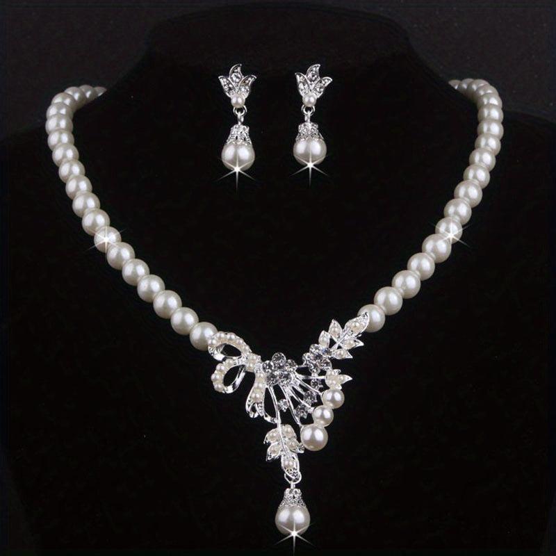 Bridal Jewelry Set Beads Rhinestone Necklace Earrings Stage Performance Chain
