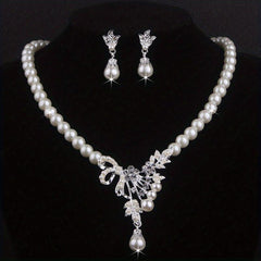 Bridal Jewelry Set Beads Rhinestone Necklace Earrings Stage Performance Chain