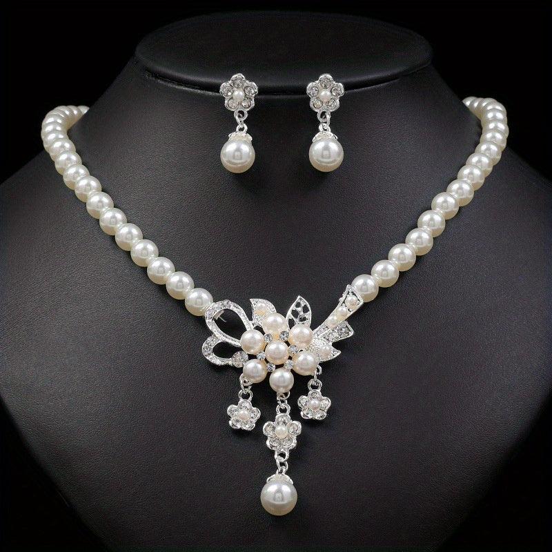 Candy Series Pearl Flower Necklace And Earring Set Wedding Jewelry