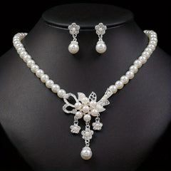 Candy Series Pearl Flower Necklace And Earring Set Wedding Jewelry
