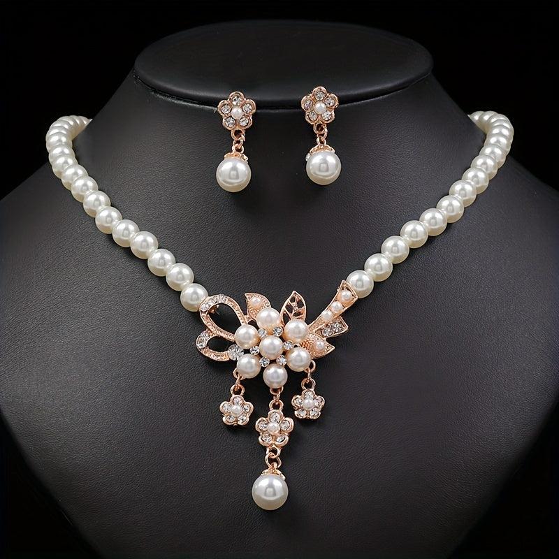 Candy Series Pearl Flower Necklace And Earring Set Wedding Jewelry