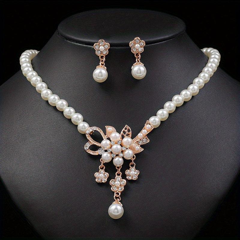 Candy Series Pearl Flower Necklace And Earring Set Wedding Jewelry
