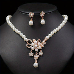 Candy Series Pearl Flower Necklace And Earring Set Wedding Jewelry