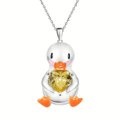 Stunning Yellow Heart Gemstone Duck Pendant Necklace
