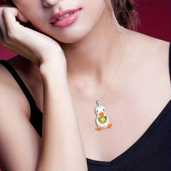 Stunning Yellow Heart Gemstone Duck Pendant Necklace