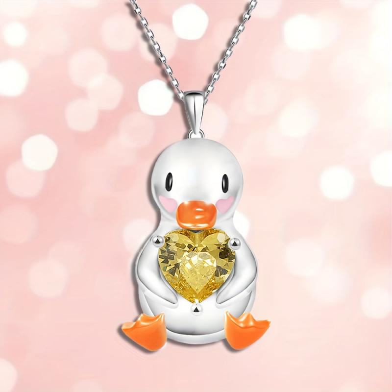 Stunning Yellow Heart Gemstone Duck Pendant Necklace