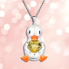 Stunning Yellow Heart Gemstone Duck Pendant Necklace