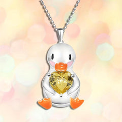 Stunning Yellow Heart Gemstone Duck Pendant Necklace