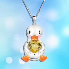 Stunning Yellow Heart Gemstone Duck Pendant Necklace