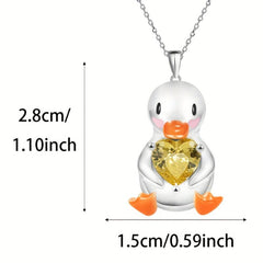 Stunning Yellow Heart Gemstone Duck Pendant Necklace