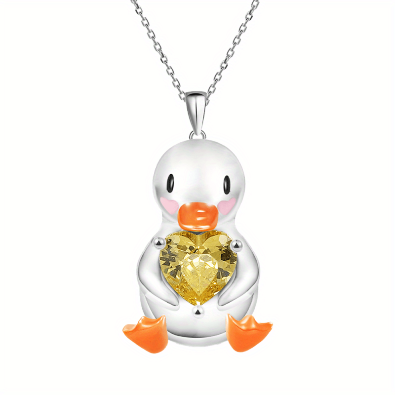 Stunning Yellow Heart Gemstone Duck Pendant Necklace