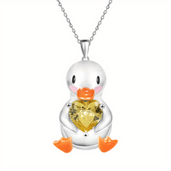 Stunning Yellow Heart Gemstone Duck Pendant Necklace