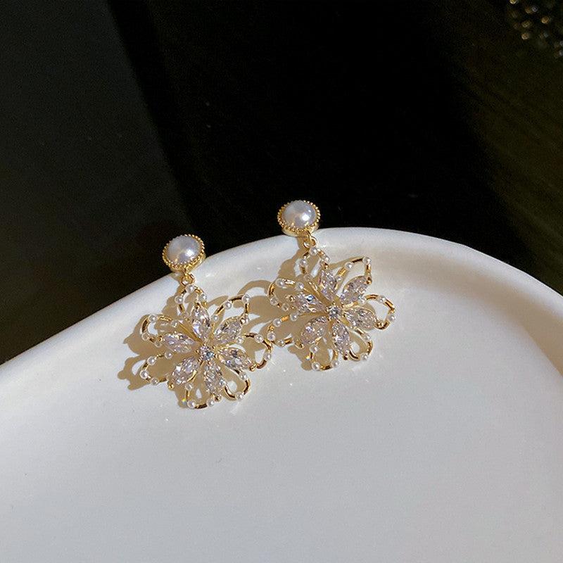 Pearl Flower Drop Earrings for Women