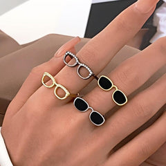 Mini Fidget Glasses Ring Hip Hop Funny Adjustable Couple Finger Ring