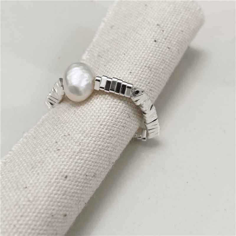 Silvery Pearl Ring Elastic Rope for Female Index Finger