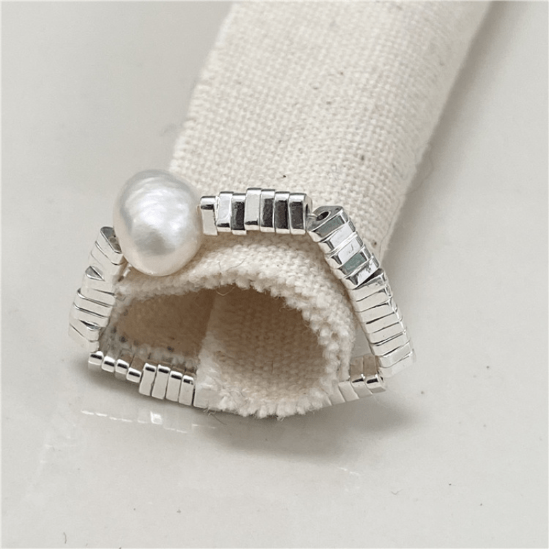 Silvery Pearl Ring Elastic Rope for Female Index Finger