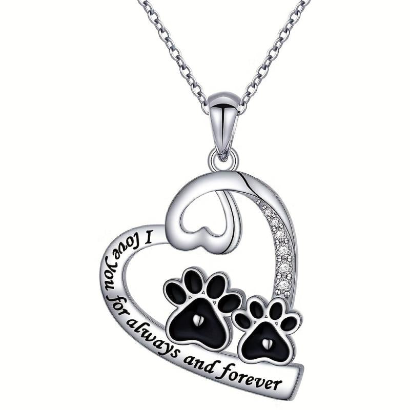 Dog Lover Paw Print Heart Pendant Necklace Pet Memorial Accessory Gift