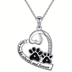 Dog Lover Paw Print Heart Pendant Necklace Pet Memorial Accessory Gift