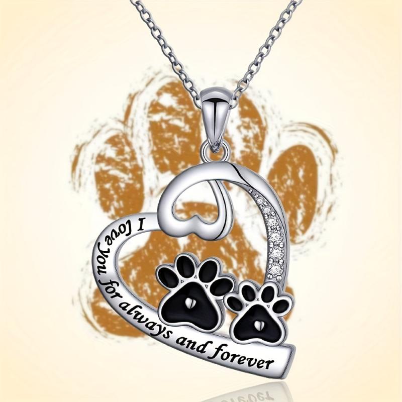 Dog Lover Paw Print Heart Pendant Necklace Pet Memorial Accessory Gift