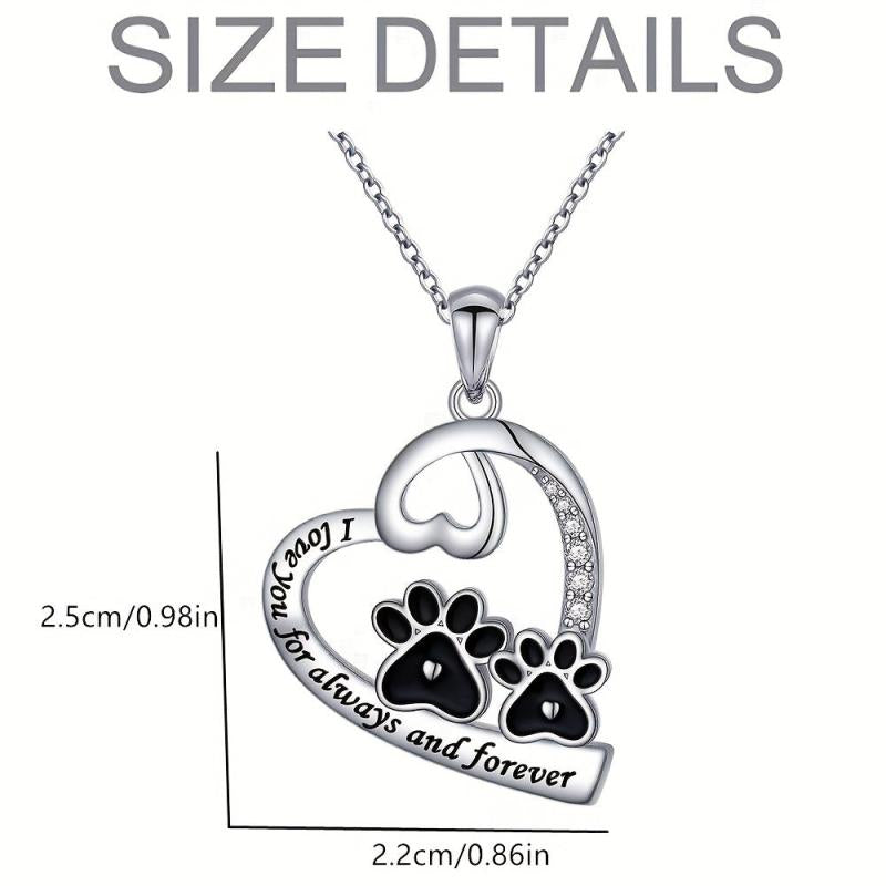 Dog Lover Paw Print Heart Pendant Necklace Pet Memorial Accessory Gift